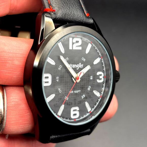 Wrangler WRW2400-1A Mens Black Analog Watch Black Leather Red Stitching Strap - Picture 14 of 17